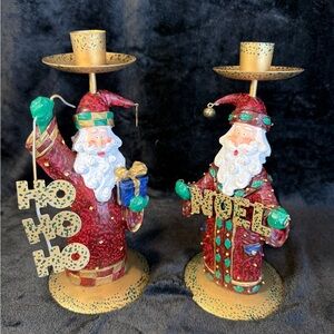 Festive Santa Candle Holders - Red and Gold